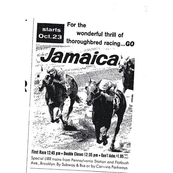 Jamaica Racetrack Advertisement Print New York AD Horse 1959 - Picture 1 of 2